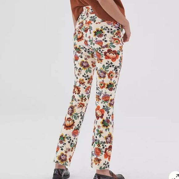 Pilcro Anthro The Cigarette High Rise Slim Straight Floral Jeans Stretch - Picture 3 of 13
